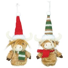 Jolly Highland Cow Hanging Christmas Ornaments - Set Of 2