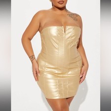 Sleek Rebel Leather Mini Dress - 👗 Elegant Gold Dress 2X
