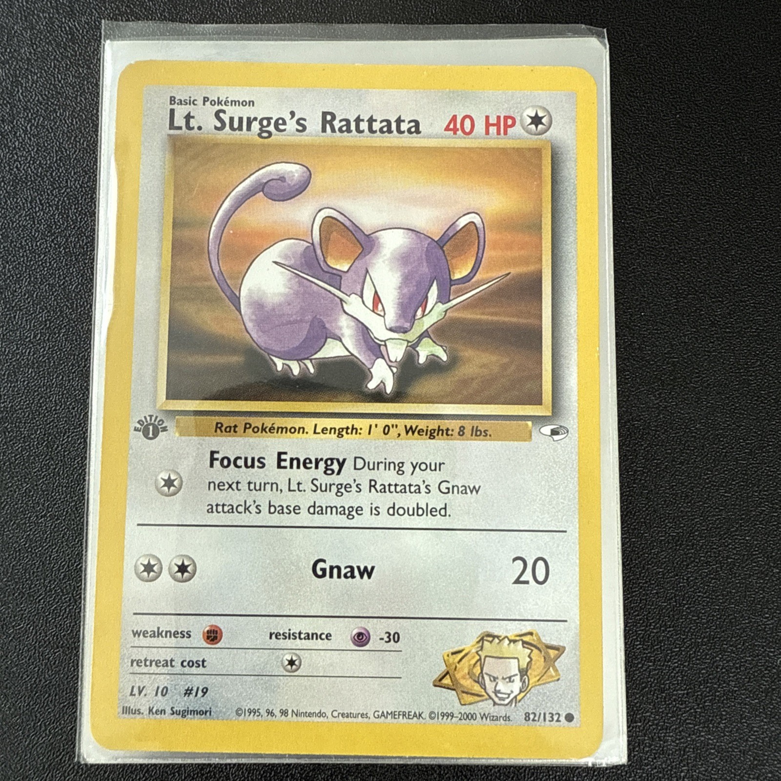 💥 Lt. Surge's Rattata 82/132 1st Edition Gym Heroes Pokemon Card 1999