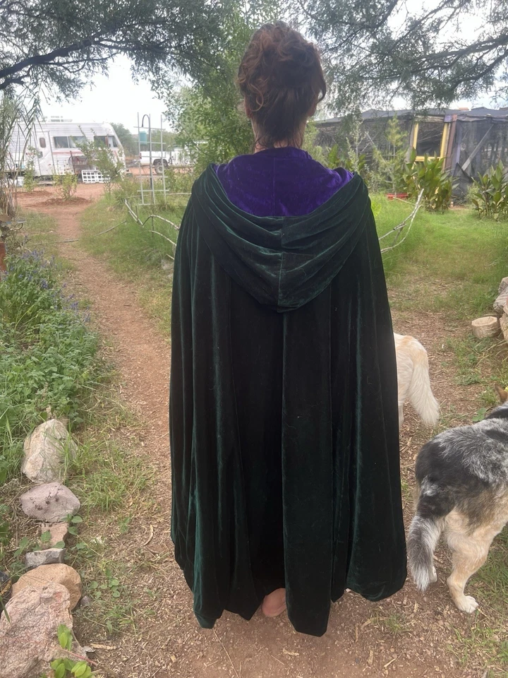 Purple/Green Reversable Crushed Velvet Winter Cloak - Image 4 of 4
