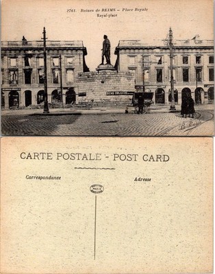 Ruines de REIMS Place Royale France Vintage Antique Postcard Unposted B&W Ruins