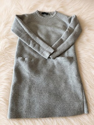 Theory Gray 95% Wool Blend Rib Knit Sweater Dress Crew Neck Long Sleeve Size S
