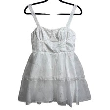Show Me Your Mumu Sparkle Embellished Tiered Mini Dress In White SIZE S
