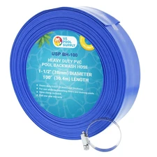 1-1/2" x 100' Heavy Duty Blue Swimming Pool Backwash Hose & Clamp, Discharge