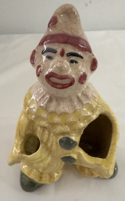 Vintage MIJ Ceramic Clown Toothpaste / Toothbrush Holder Japan Creepy Retro Fun!