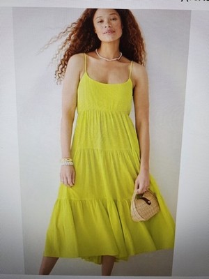 NWT J. Crew Bow Back Neon Lime Green A-Line Tiered Maxi Sun Dress, Plus 2X