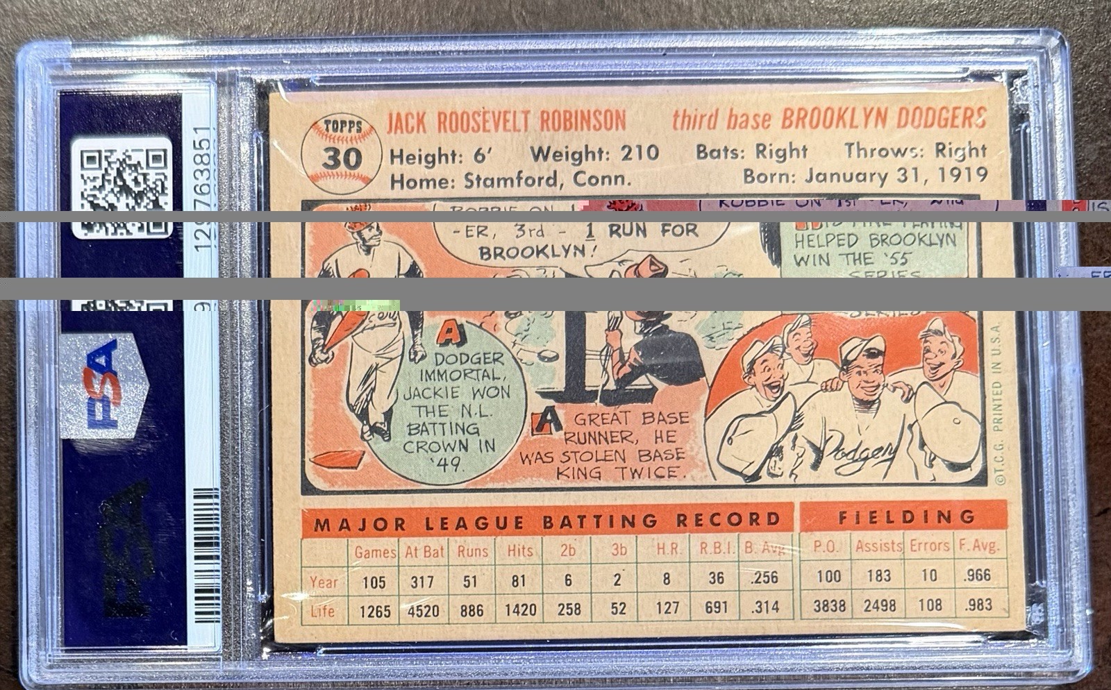 1956 Topps #30 Jackie Robinson White Back PSA 4 VG-EX view 2