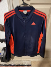 adidas Boys XL 18/20 Navy/Orange Full Zip Striped Track Jacket Logo