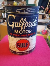 1940&rsquo;s GULF Gulfpride Motor Oil Can 5 qt. - Gas & Oil Advertising Estate Find 