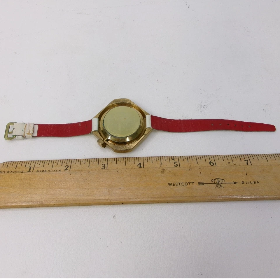 Reloj dinastía hecho en Suiza tono dorado octágono retro blanco negro geométrico para dama Foto 2 de 2