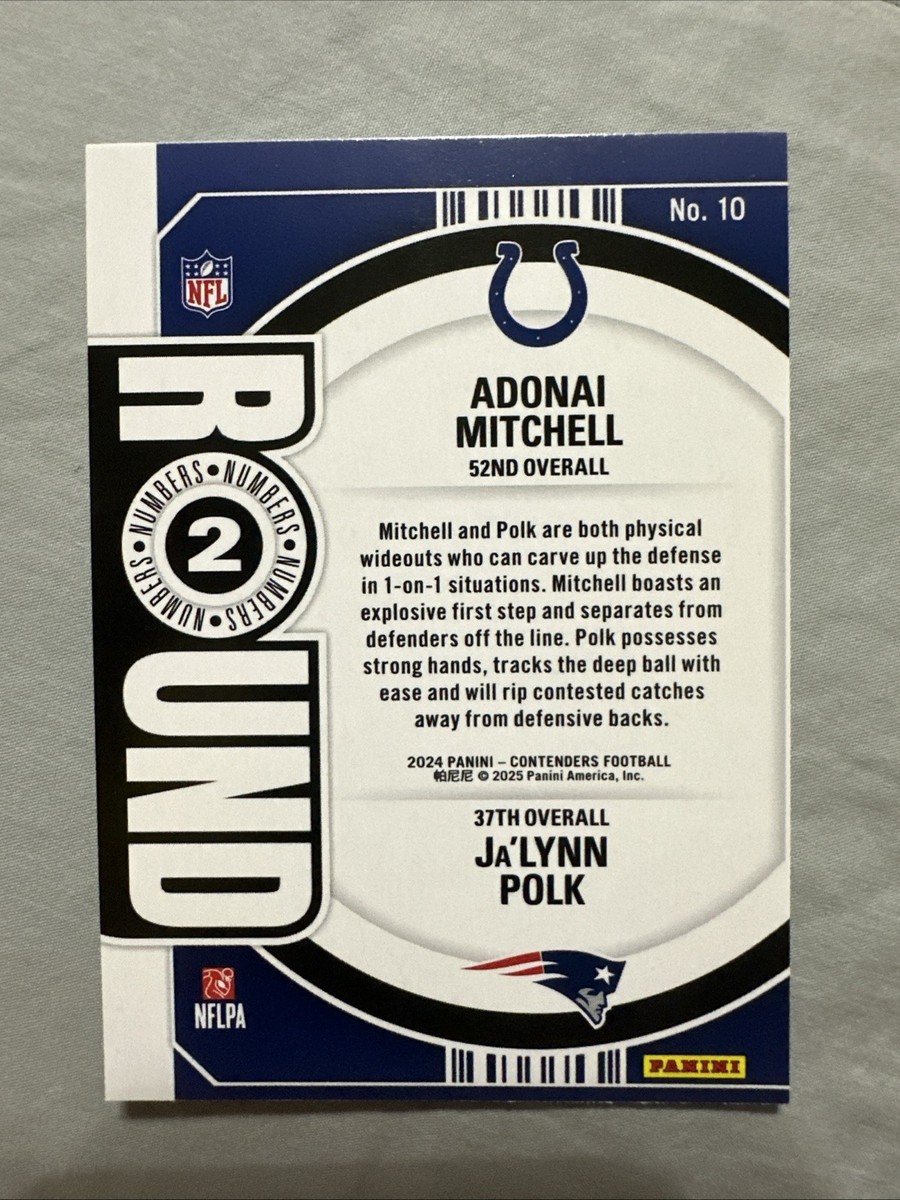 Adoni様用ホワイトデーカード 2024 Panini Contenders - Adonai Mitchell, JaLynn Polk Round