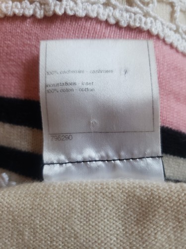 Chanel Ivory, Pink, Black Striped w/ Lace Applique Cashmere Dress Sz 46 - Picture 8 of 8