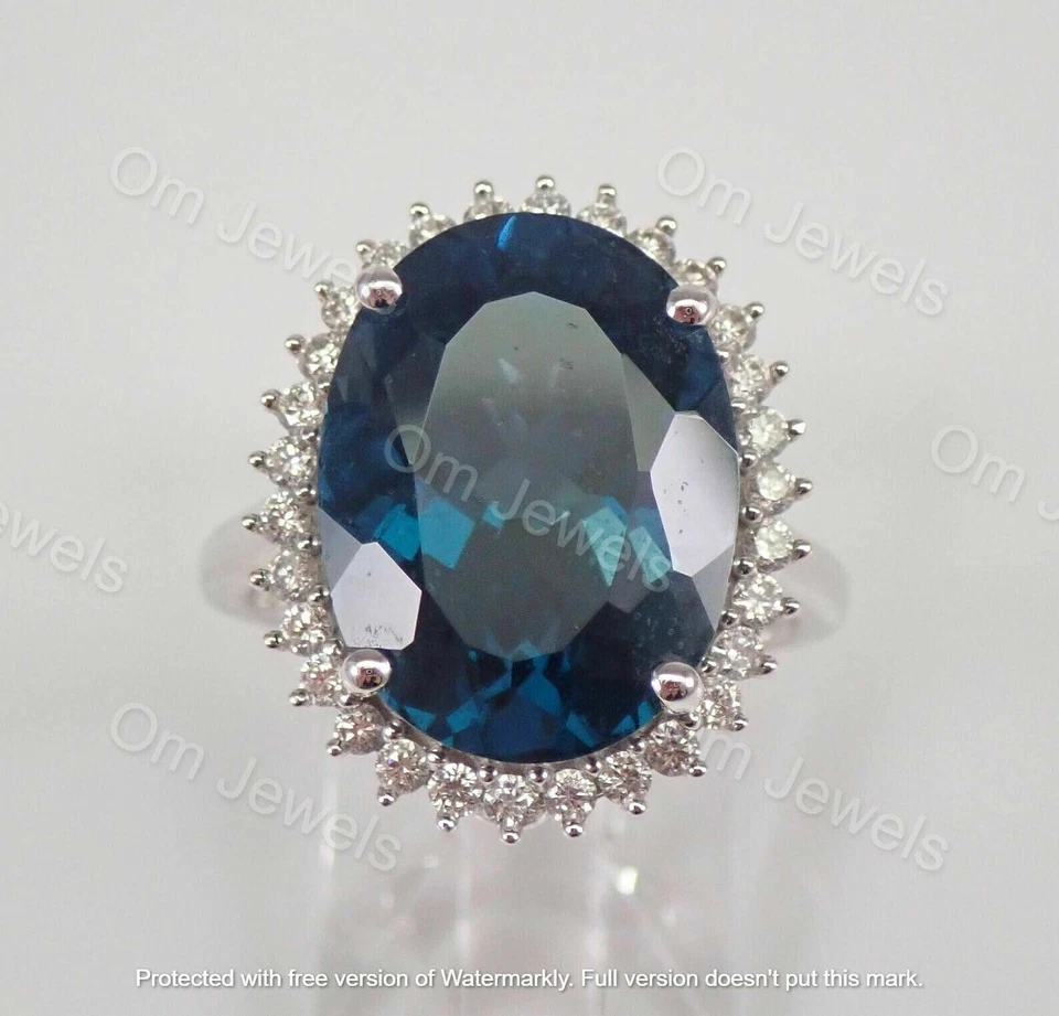 4Ct Oval Cut London Blue Topaz Diamond Halo Engagement Ring 14K White Gold Over - Image 2 of 4