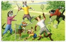 Mainzer - Eugen Hartung Cats Postcard 4713 - Badminton Match - Spain Printing