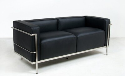 Classic design Le corbusier style LC3 love seat in genuine Italian leather 