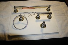 4 PC Polished Chrome 18" Towel, Tissue, Ring, Hook Holder Bathroom Accessory Set