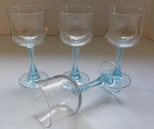 Vintage Wine Glasses Goblet 6.5” Set 4 Cristal D'Arques Durand CRA35 Aqua Blue
