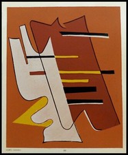 Alberto MAGNELLI : Composition sur fond marron, lithographie pochoir 1952