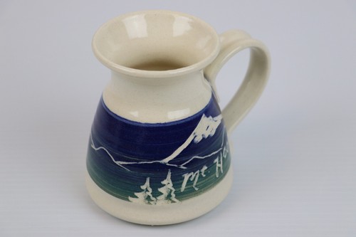 Handmade Mt Mount Hood Oregon Art Pottery Mug Cup Blue Green - Picture 2 of 8