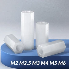 Hex Coupling Nuts DIN 6334 White Nylon Plastic Metric M2 M2.5 M3 M4 M5 M6