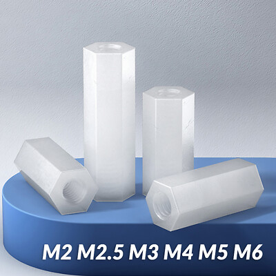 Hex Coupling Nuts DIN 6334 White Nylon Plastic Metric M2 M2.5 M3 M4 M5 M6