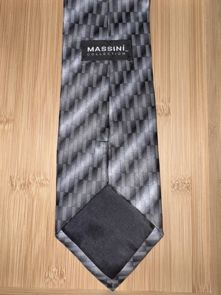 Corbata de seda geométrica gris Massini - 56L 4,0W Foto 2 de 2