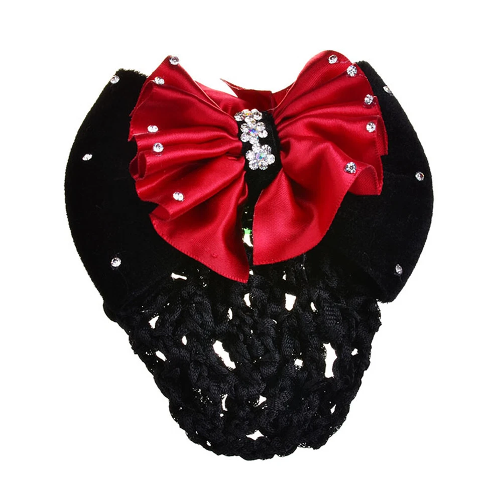 Women Hair Clip With Net Bun Cover Bow Barrette Snood Hairnet Hair Accessories - Image 2 of 4