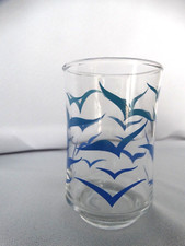 Retro Libbey Glass Blue Seagulls 6oz Juice Tumbler Very Good Used Condition Retro Libbey Glass Blue Seagulls 6oz Juice Tumbler Very Good Used Condition