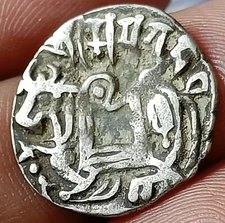 #PD28#Indian Indus valley Area Samanta Deva (850 AD) silver HORSE & BULL coin. 