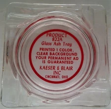 Vintage Salesman's Model Square Clear Glass Ashtray - Kaeser & Blair Inc - NICE!
