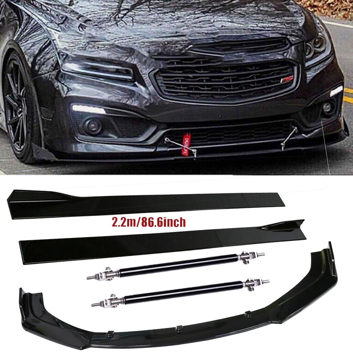 Front Bumper Lip Splitter Spoiler Strut Rods For Chevrolet Cruze 2011-2019
