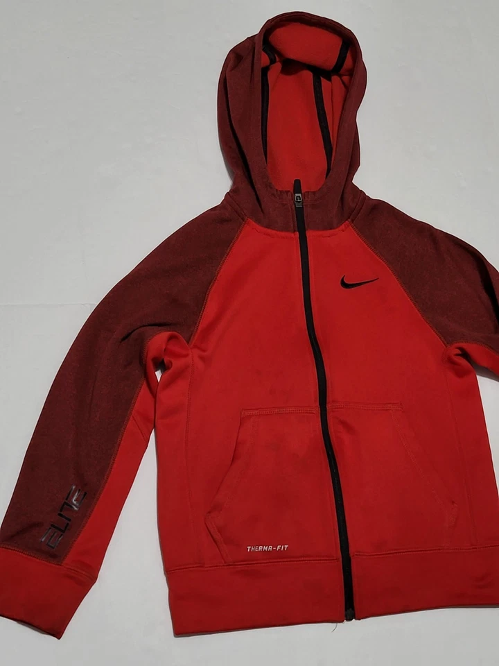 (#C) Sudadera con capucha Nike Therma-Fit cremallera completa talla pequeña roja/negra Foto 2 de 4