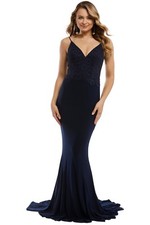 TANIA OLSEN Liana Long Sleeveless Gown Navy Formal Size 8 AU Pre owned