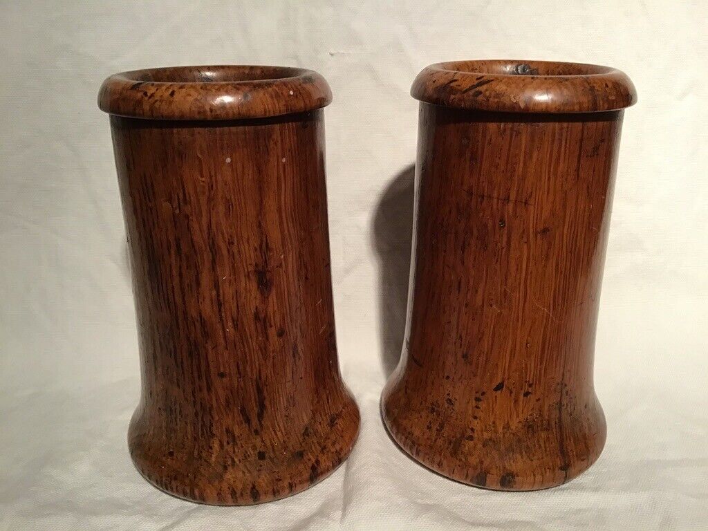Pair of Antique Treen Vases w Rich Age Patina - Felt on bases, No Liners 19thC