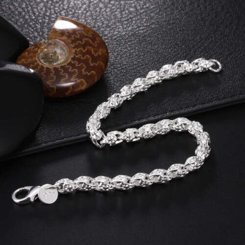 Sterling Silver Square Chain Bracelet for Women & Men Wedding Gift - Picture 24 of 30