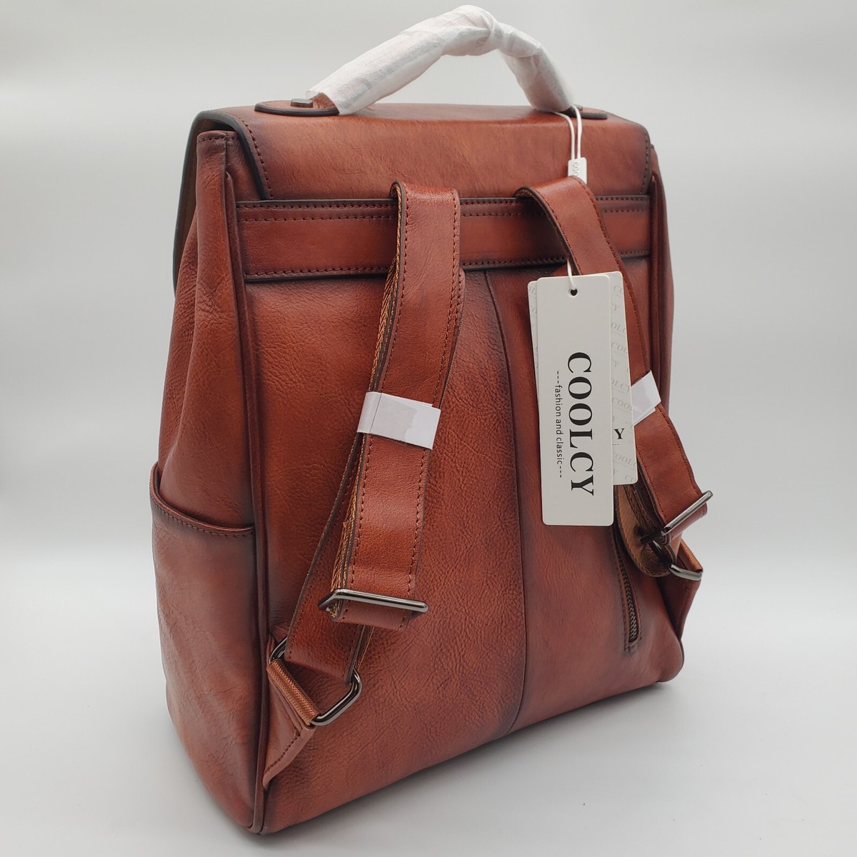 COOLCY Women's Vintage Genuine Leather Backpack – Retro Brown Daypack, Stylish & Practical Purse Rucksack - View #3