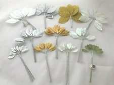 Artificial Rose Leaves Polyester Metallic Gold Silver White Iridescent 144 pcs