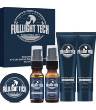 FullLight Tech Shaving Kit - Shaving Cream-Pre-Shave Oil-After Balm-Beard Soap