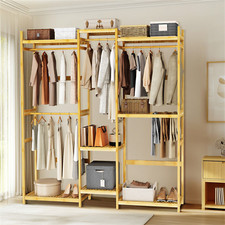 Sturdy Bamboo Closet System Clothes Rack for Hanging Clothes,Coats,Skirts,Shoes 