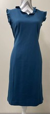 Talbots Knit Dress Sz 10 Teal Cap Sleeve Rayon Nylon Stretch NWT $129 FS Charity