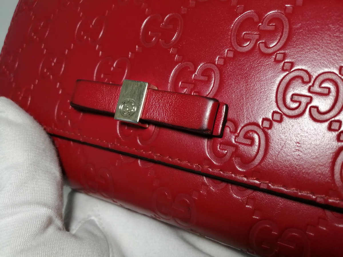 GUCCI Shima Ribbon Continental Wallet Red | eBay