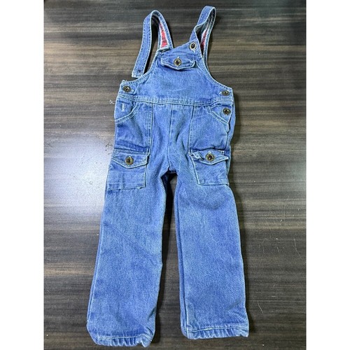 Vintage French Toast Denim Overalls Plaid Lined Adjustable Straps Size 4T