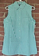 Karen Scott Blouse Size S Top Shirt NWT Gingham Collar Button Sleeveless Green
