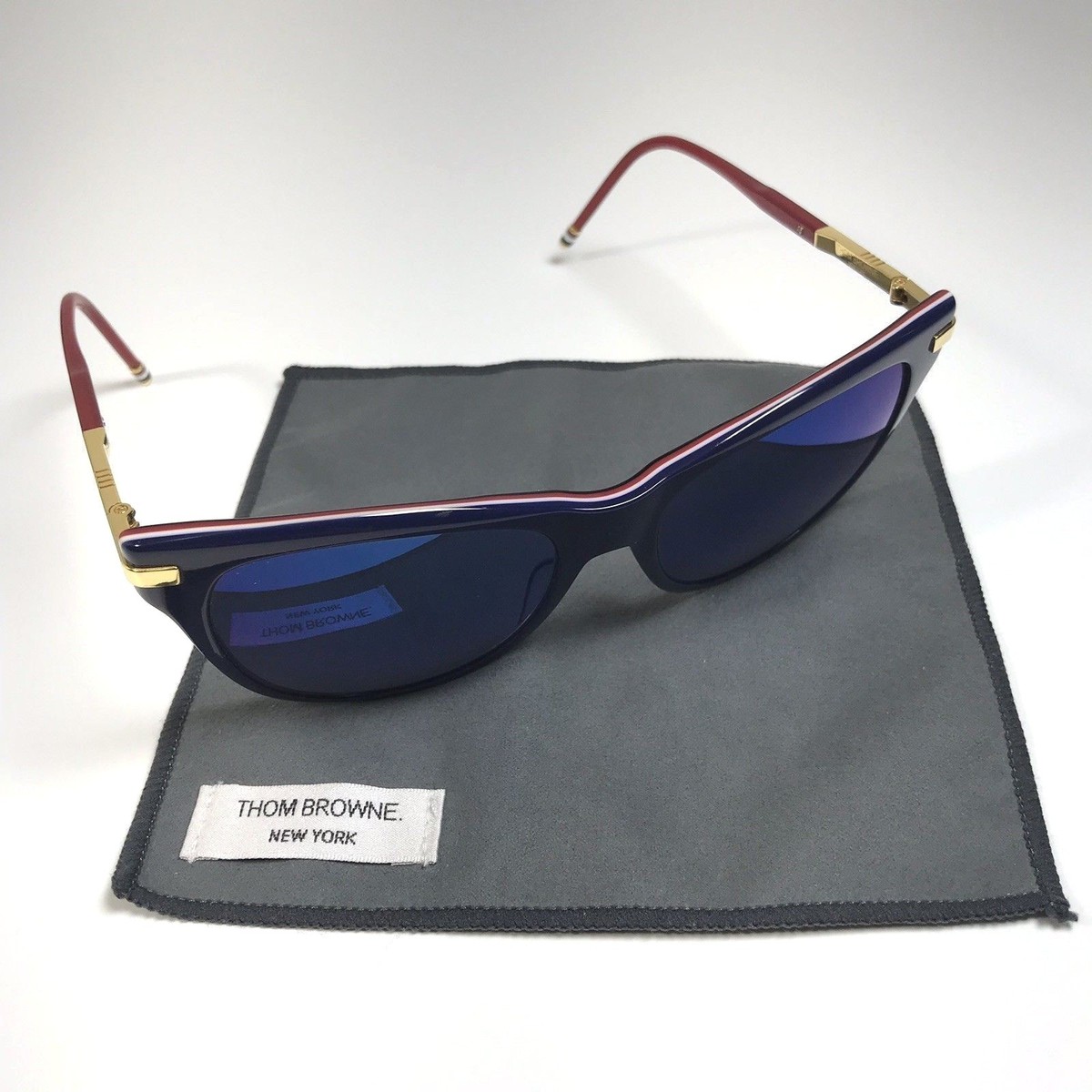 NEW! THOM BROWNE Sunglasses tb 506 $750 Thom Browne Sunglasses TB-506-BWLT-GLD-56 Striped Brown  main image 4