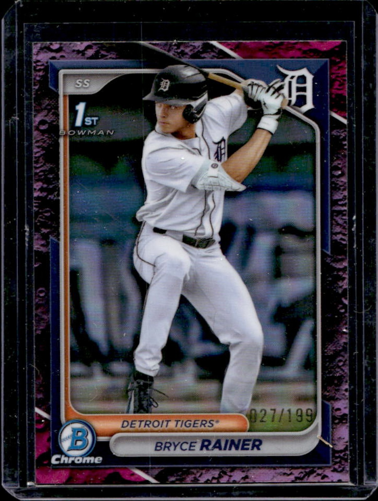 2024 Bowman Draft Bryce Rainer Chrome Fuchsia Lunar Refractor 1st #/199 Tigers