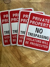 4 Pack Large No Trespassing Signs Private Property, 10 Inch X 7 Inch Private