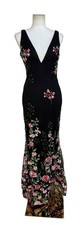 Lulus Black Floral Embroidered Mesh Maxi Dress Deep V Low Back XS