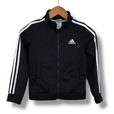Adidas Kids Black White 3-Stripe Full Zip Track Jacket Size S 8 Recycled Poly