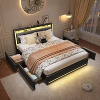 Doppelbett Polsterbett 140X200Cm Mit Stauraum 4 Schubladen Mit Led&Usb Kopfteil