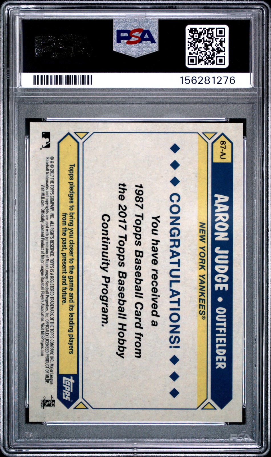 2017 TOPPS SILVER PACK PROMO #87-AJ AARON JUDGE PSA 9 view 2